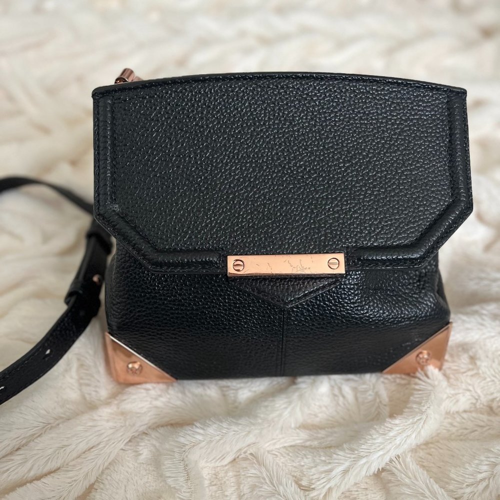 ALEXANDER WANG Marion Prisma Black Pebbled Leather Rose Gold Crossbody Bag
